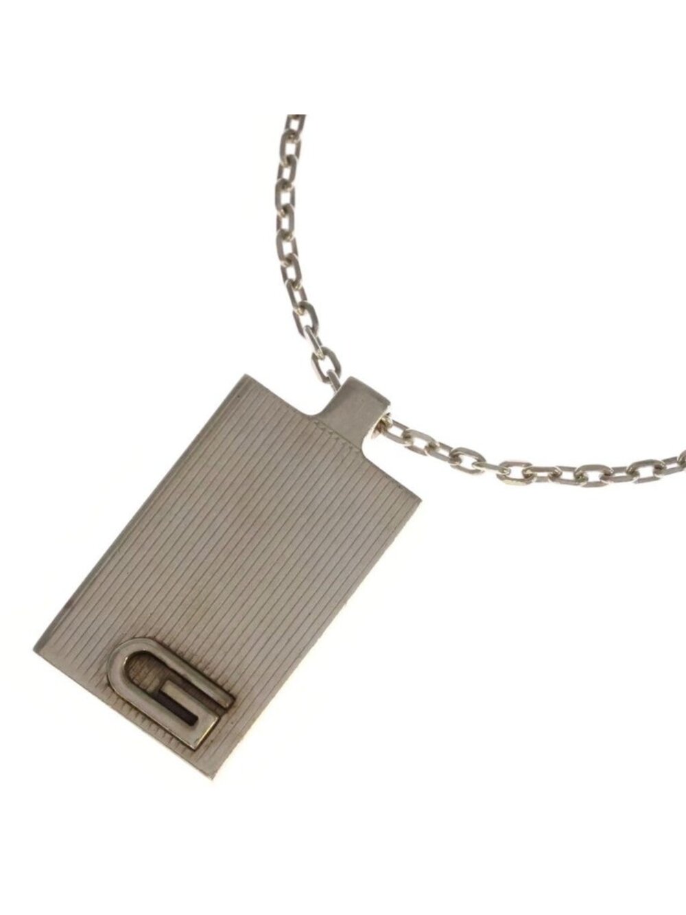 Gucci G Logo Plate Pendant Chain Silver Necklace